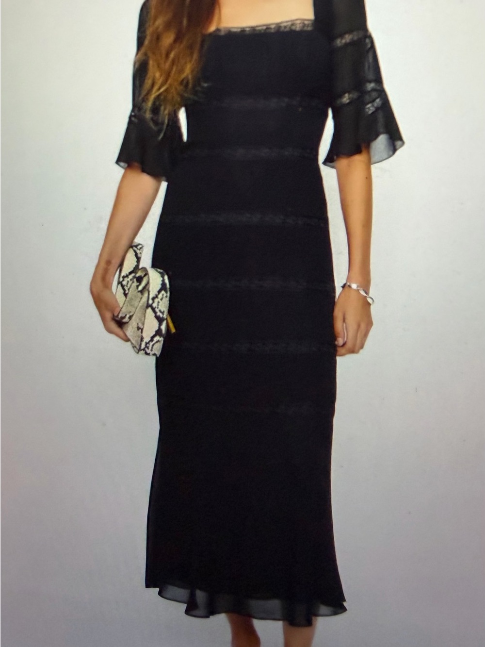 Reformation Black Lace-Trim Midi Dress NWT